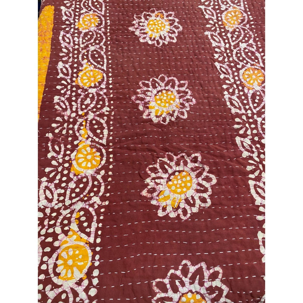 Handmade Kantha Quilt Reversible Block Print Batik Floral Geometric Throw